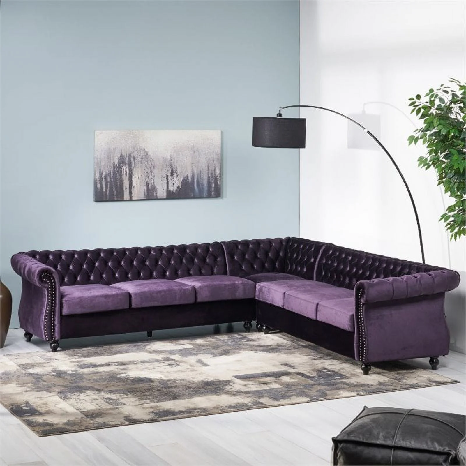 Pemberly Row 7 Seat Velvet Tufted Chesterfield Sectional in Blackberry