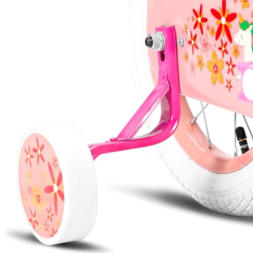 JOYSTAR Unicorn Kids Bike for Girls Ages 2-9 Years Old, 12 14 16 18 Inch Kids Bike with Training Wheels, Doll Seat, Streamers and Basket
