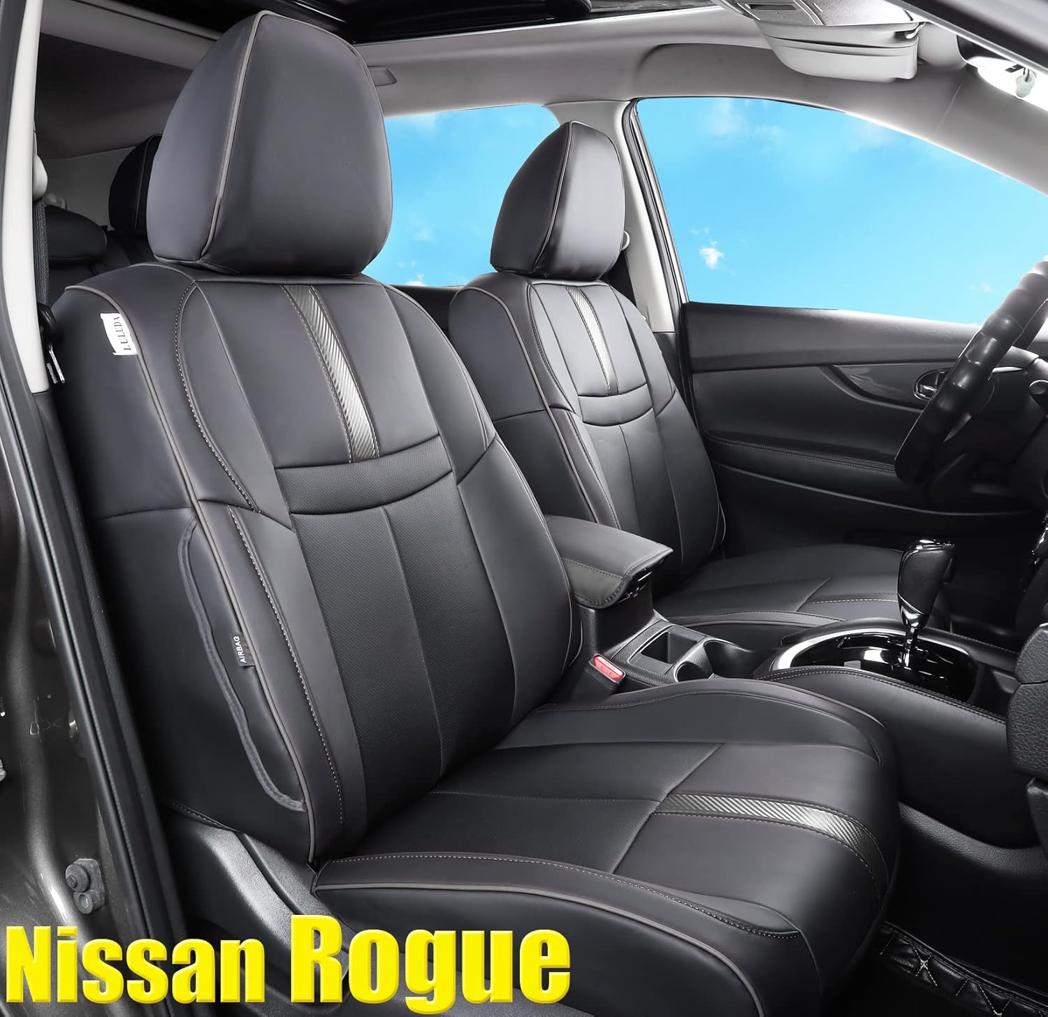 LULUDA Custom Car Seat Covers Fit for Nissan Rogue Hybrid 2017 2018 2019 with Waterproof Faux Leather (Rogue 2017-2019 (Hybrid), Beige)