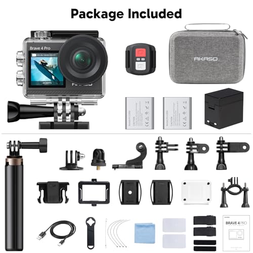 AKASO Brave 4 Pro 4K30 Action Camera with 256GB MicroSD U3 Card 131FT Underwater Waterproof Camera EIS Touch Screen Remote Control with 2x1350mAh