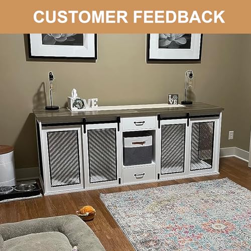 Large Dog Crate, Dog Crates for Medium Dogs, 47.2" Dog Kennel Indoor with Drawers, Feeder Bowls and Storage, 2 Sliding Doors