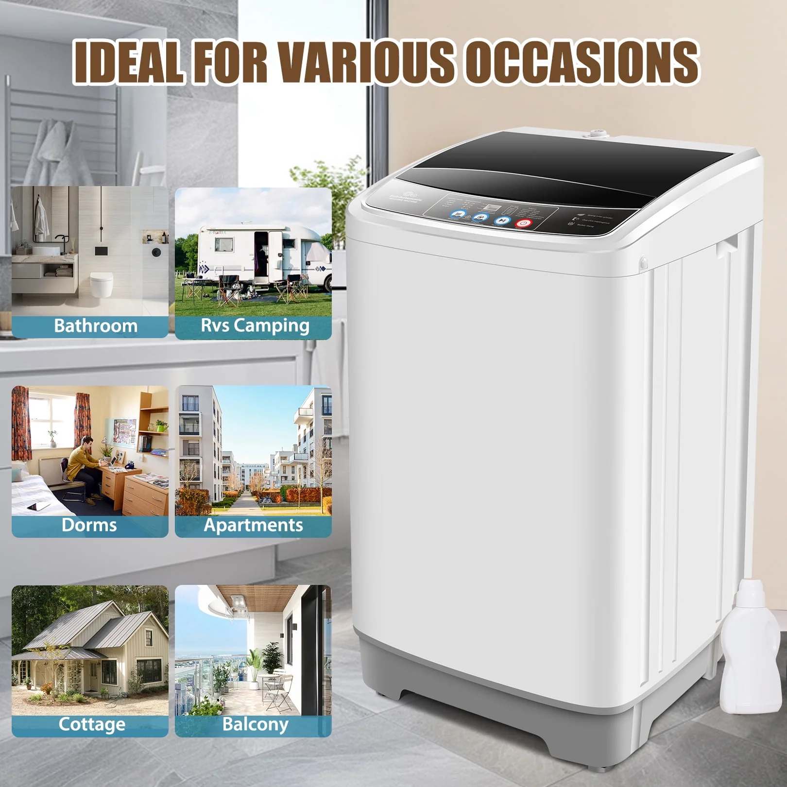 Qhomic 17.8 lbs Portable Washing Machine, 2 in 1 Full Automatic Washer & Dryer with Drain Pump, LED Display, Visual Glass Top-Load