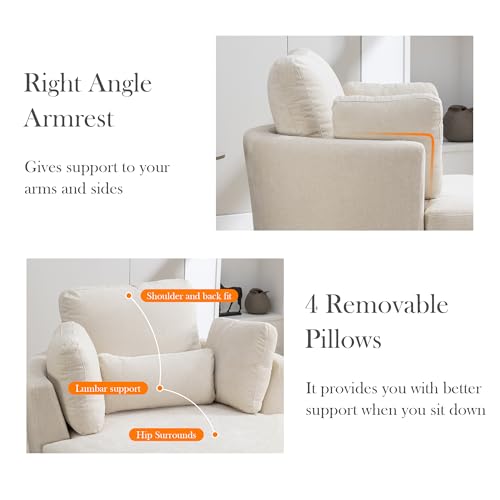 Aoiy & Wifon 42.2" W Oversized Swivel Barrel Chair with Ottoman, Upholstered Round Accent Chair with Storage Ottoman, Chenille, Beige