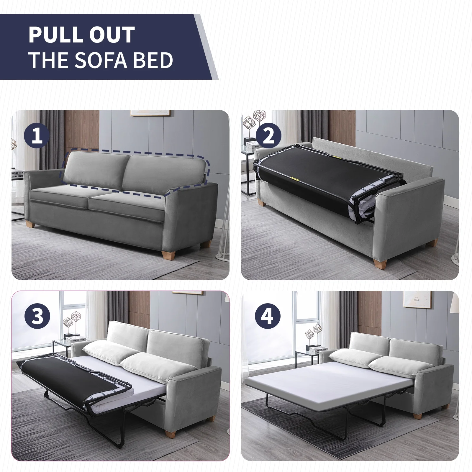 ijuicy 2-in-1 Pull Out Sofa Bed Full Size, Velvet Loveseat Sleeper Sofa with Folding Mattress, Pull Out Couch Bed for Small Spaces