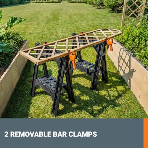 Worx Pegasus 2-in-1 Folding Work Table & Sawhorse, Easy Setup Portable Workbench