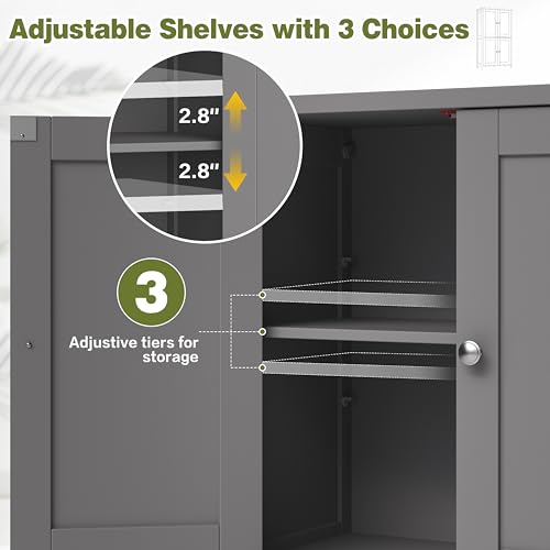 Nuturelly Freestanding Pantry Cabinets, Kitchen Floor Storage Cabinet with 4 Doors & 3 Adjustable Heights