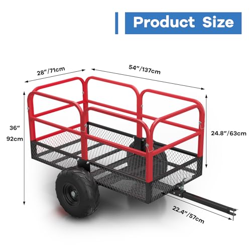 Heavy Duty ATV Trailer Dump Car, Utility Steel Yard Trailer, 1700-Pound Capacity Garden Dump Carts, Hand Pull or Foot Pedal Dump Cart for ATV, UTV