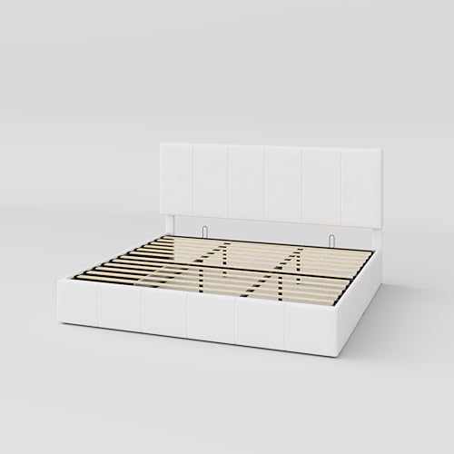 Allewie Queen Size Velvet Lift Up Storage Bed Frame, Vertical Channel Tufted Headboard, Hydrualic Underneath Storage, Upholstered Platform Bed