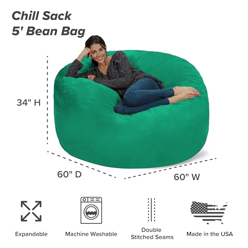 Chill Sack Bean Bag Chair - 5' Giant Memory Foam Lounge Chair with Soft Microfiber Cover – Cozy Furniture for Living Room, Dorm