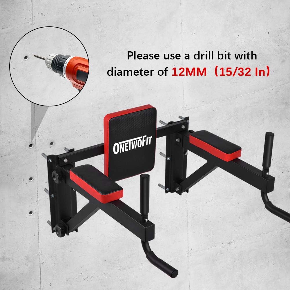ONETWOFIT Wall Mounted Power Tower Pull Up Bar Station Workout Dip Station