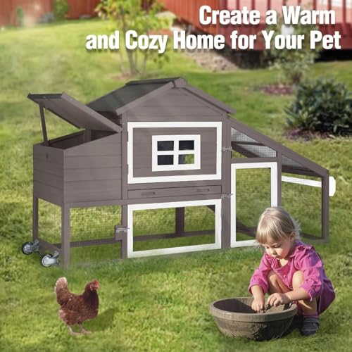 Chicken Coop with Wheels, Mobile Outdoor Chicken House with Leakproof Pull-on Tray, Nesting Box, Waterproof Roof - Red