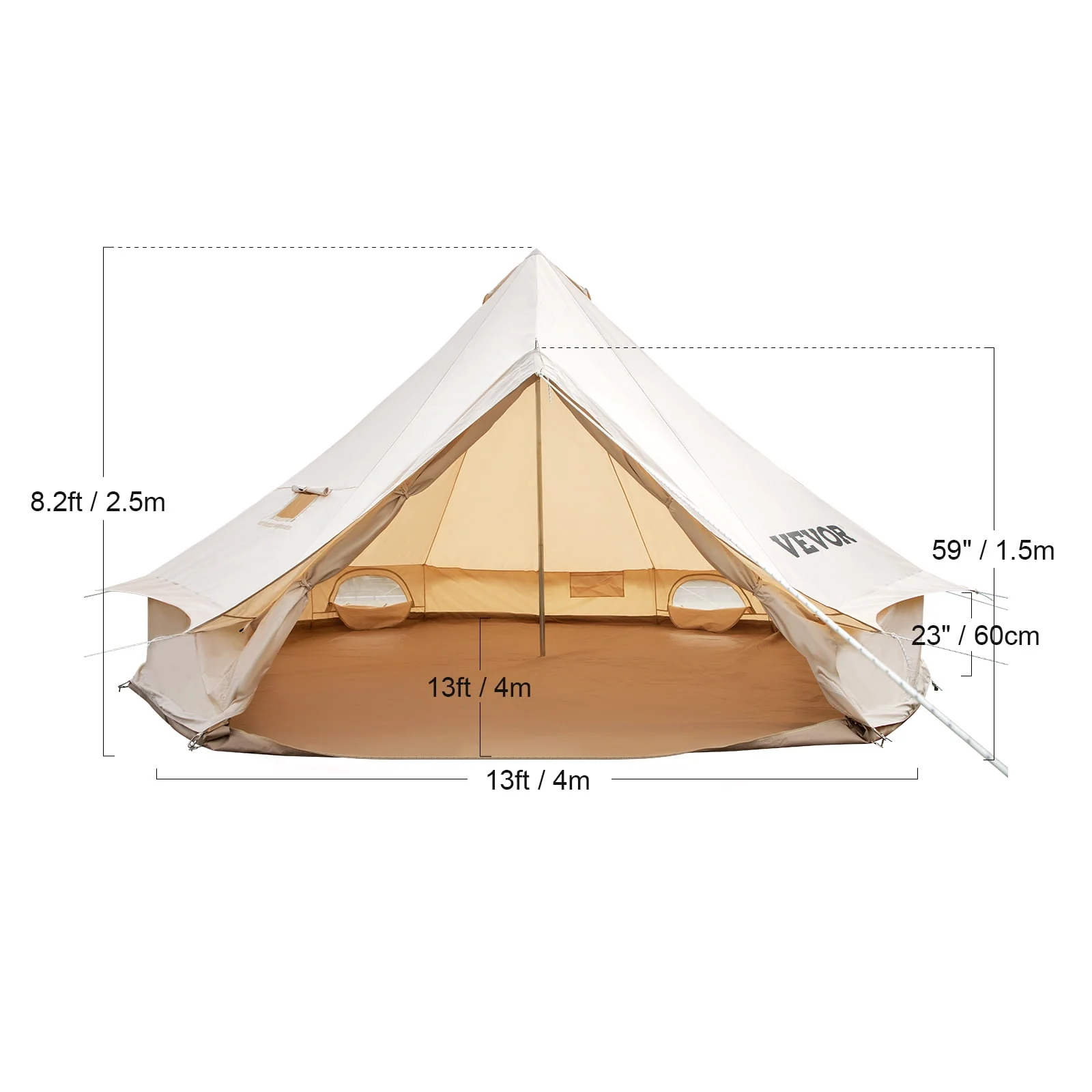 SKYSHALO Yurt Tent 13.1ft Cotton Canvas Tent with Wall Stove Jacket Glamping Tent Waterproof Bell Tent for Family Camping Outdoor Hunting in 4 Seasons