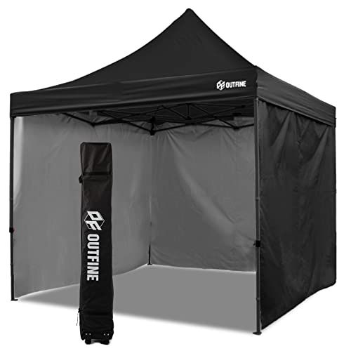 OUTFINE Heavy Duty Canopy 10x10 Pop Up Commercial Canopy Tent with 3 Side Walls Instant Shade, Bonus Upgrade Roller Bag, 4 Weight Bags