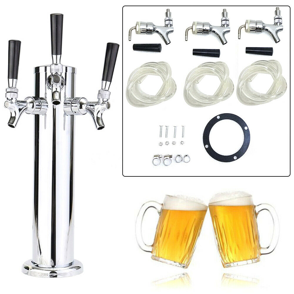 DENEST Beer Dispenser Beer Tower Homebrew Bar Beer Dispenser Stainless Steel Silver (3 Taps)