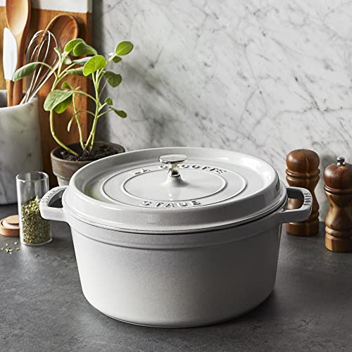 STAUB Cast Iron Dutch Oven 5.5-qt Round Cocotte, Made in France, Serves 5-6, Black Matte