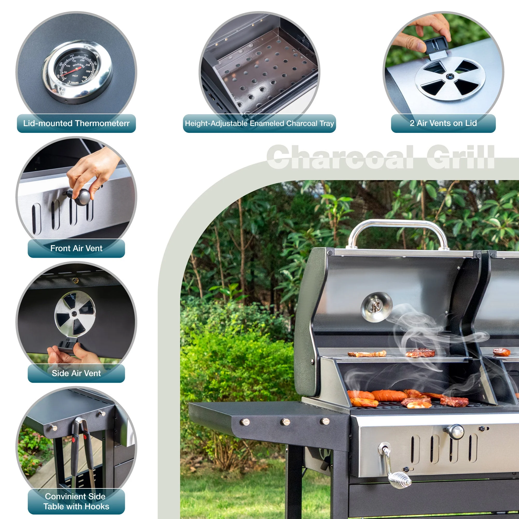 Alpha Joy Dual Fuel Gas and Charcoal Grill Combo with Side Burner