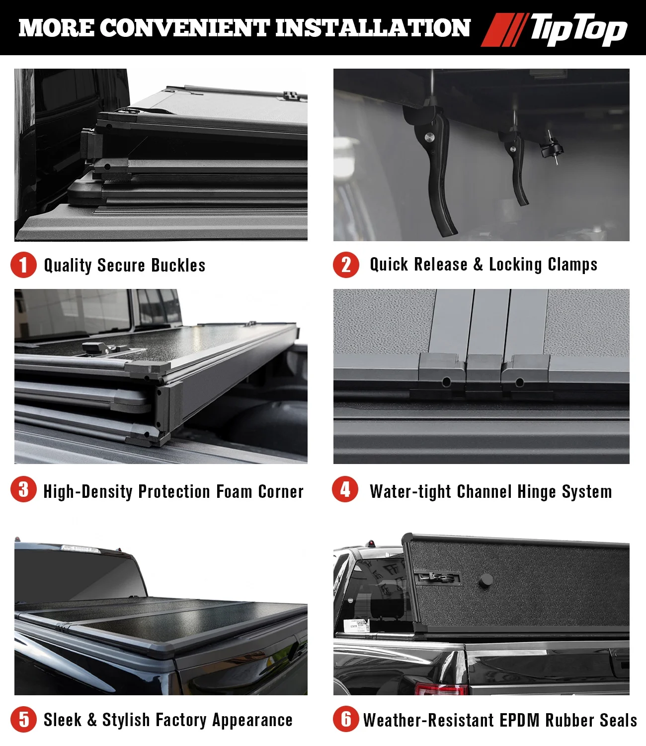 TIPTOP Tri-Fold Hard Tonneau Cover Truck Bed FRP On Top For 2015-2023 Colorado / Canyon 5.2ft Bed (61.7") | TPM3 |