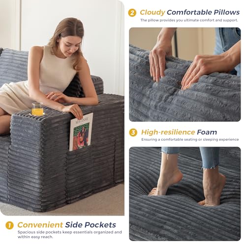 MAXYOYO 110" Modular Sectional Couch with L-Shape Chaise, Modern Boneless Couch for Living Room, Sofa in A Box, Oversized Sofa Sleeper with Deep Seat