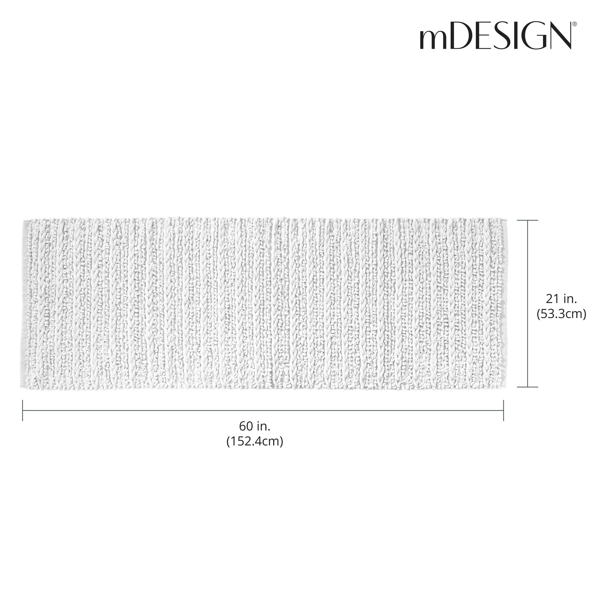 mDesign Soft Cotton Spa Mat Rug for Bathroom, Braided, 60" x 21" - White - Curated Treasures Market
