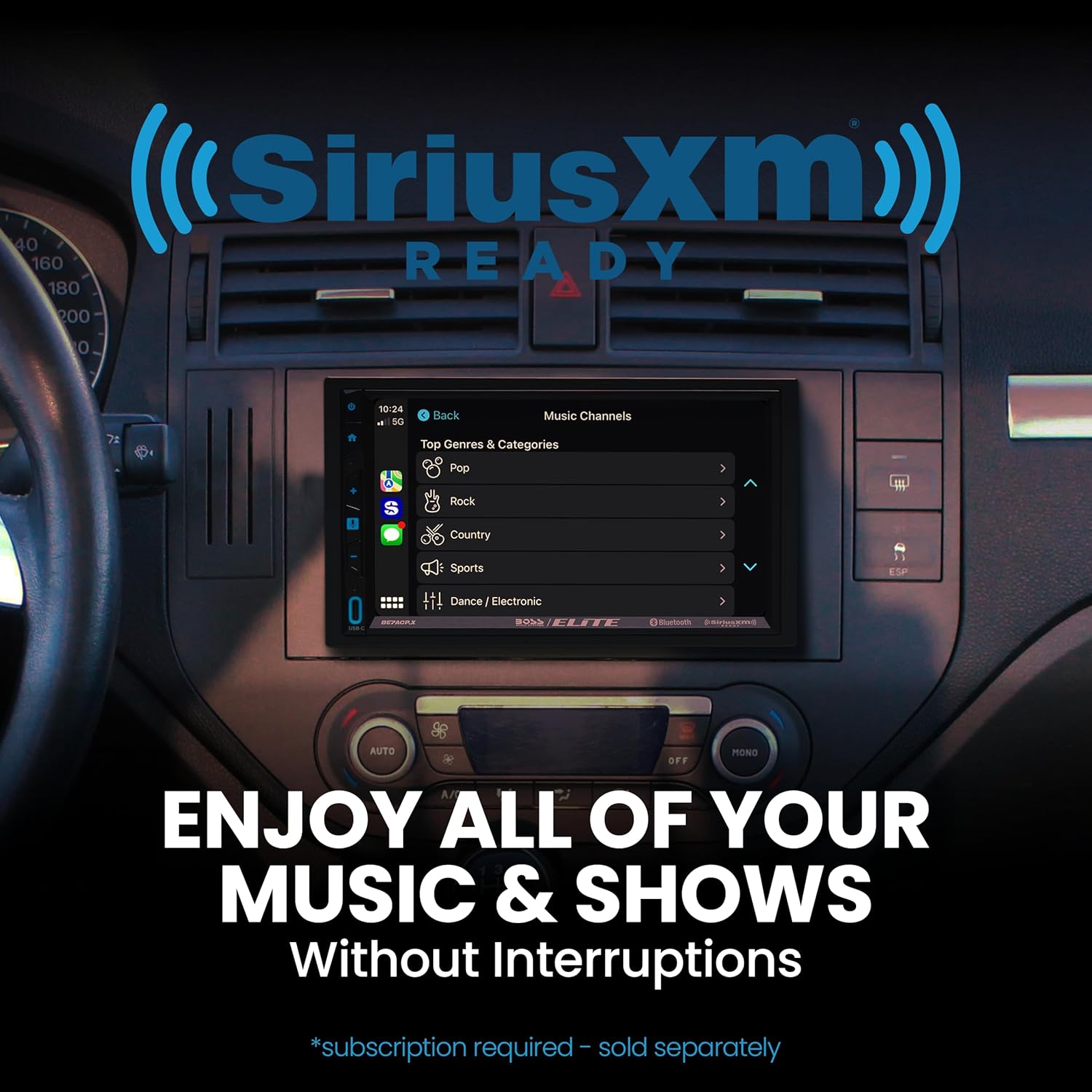 BOSS Audio Systems Elite BE7ACP.X Double DIN Car Stereo Apple CarPlay Android Auto, 7 Inch Touchscreen, Sirius XM-Ready, Bluetooth, Multicolor Panel