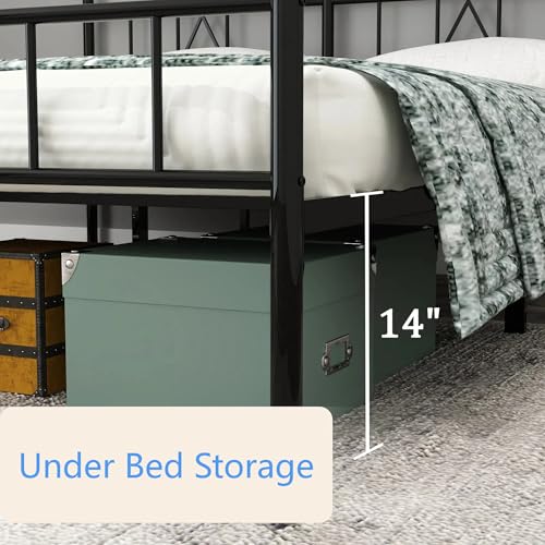 Full Size Bed Frame, 14 Inch Metal Platform Bed with Iron-Art Headboard & Footboard, Classic Bed Frame with Heavy Duty Metal Slats Support