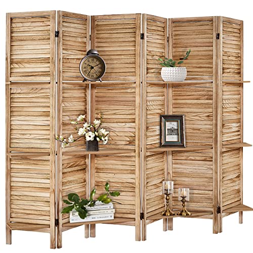 Room Divider with Shelves, Privacy Screen, Room Dividers and Folding Privacy Screens, 5 Panel Wood Temporary Wall Partition Separation Separator