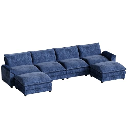 Homall 119" Modular Sectional Sofa, L Shaped Sofa Couch with Reversible Ottoman, DIY Combination Chenille Deep 3-Seat Cloud Couch for Living Room