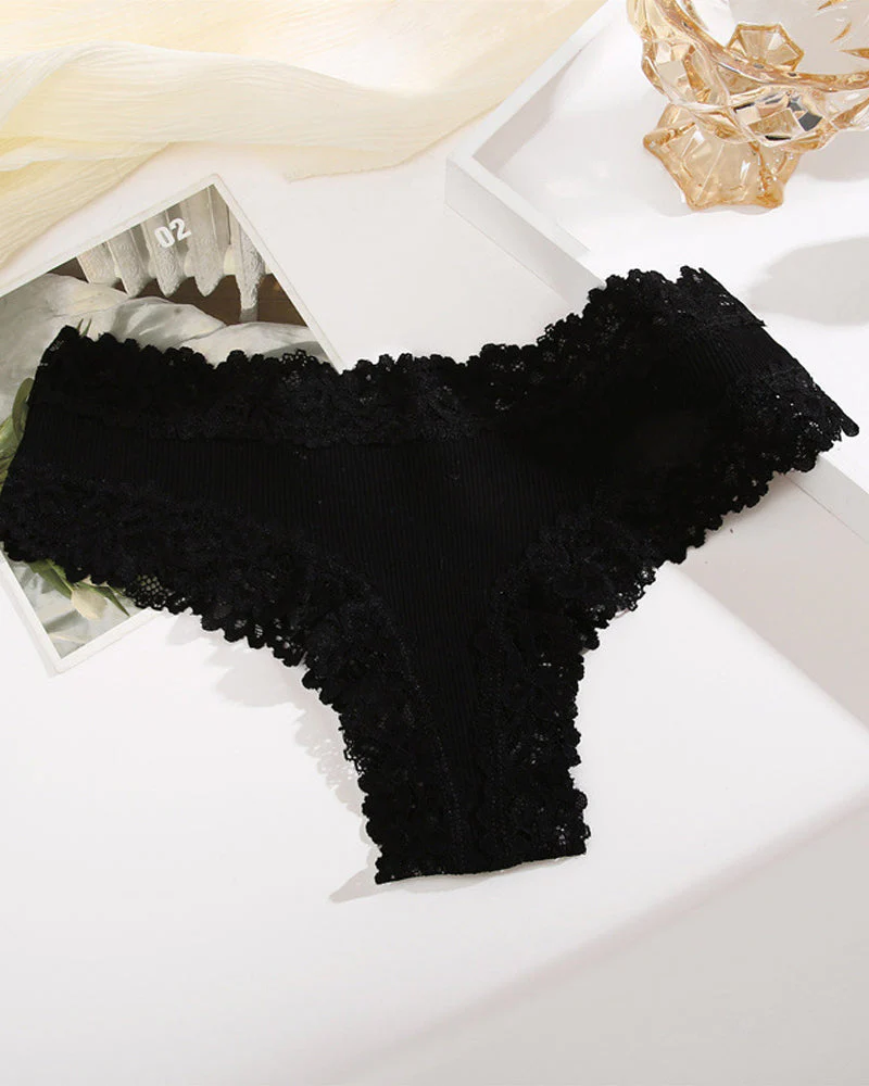 Ribbed Cotton Lace Mid-Rise Panty(9 pack）