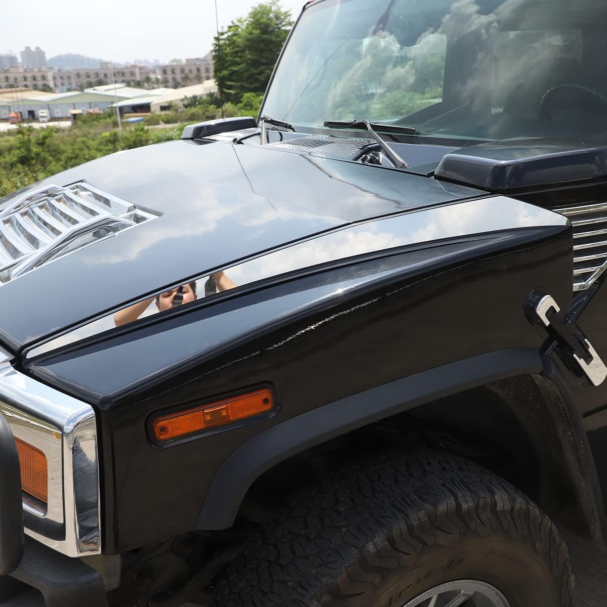 Compatible with 2003-2009 Hummer H2 Car Exterior Hood Decorative Cover Trim Sticker,Hood Accent Trim Cover Accessories,1 Pair