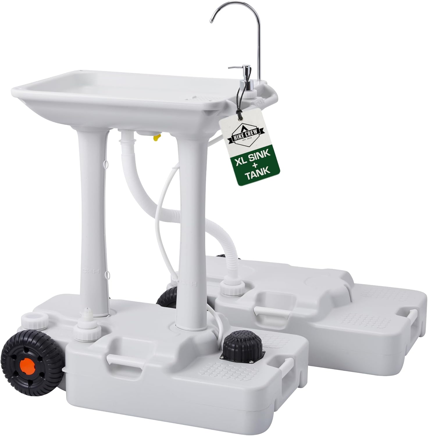 Hike Crew XL Portable Camping Sink & Waste Tank | Extra Large Hand Washing Station with 8 Gal Capacity, Hands-Free Foot Pump, Faucet