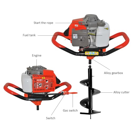 85cc 4HP Post Hole Digger Gas Powered, Gas Earth Auger/Ice Auger, with 3 Drill Bits 4"/8"/12" + 2 Extension Bar