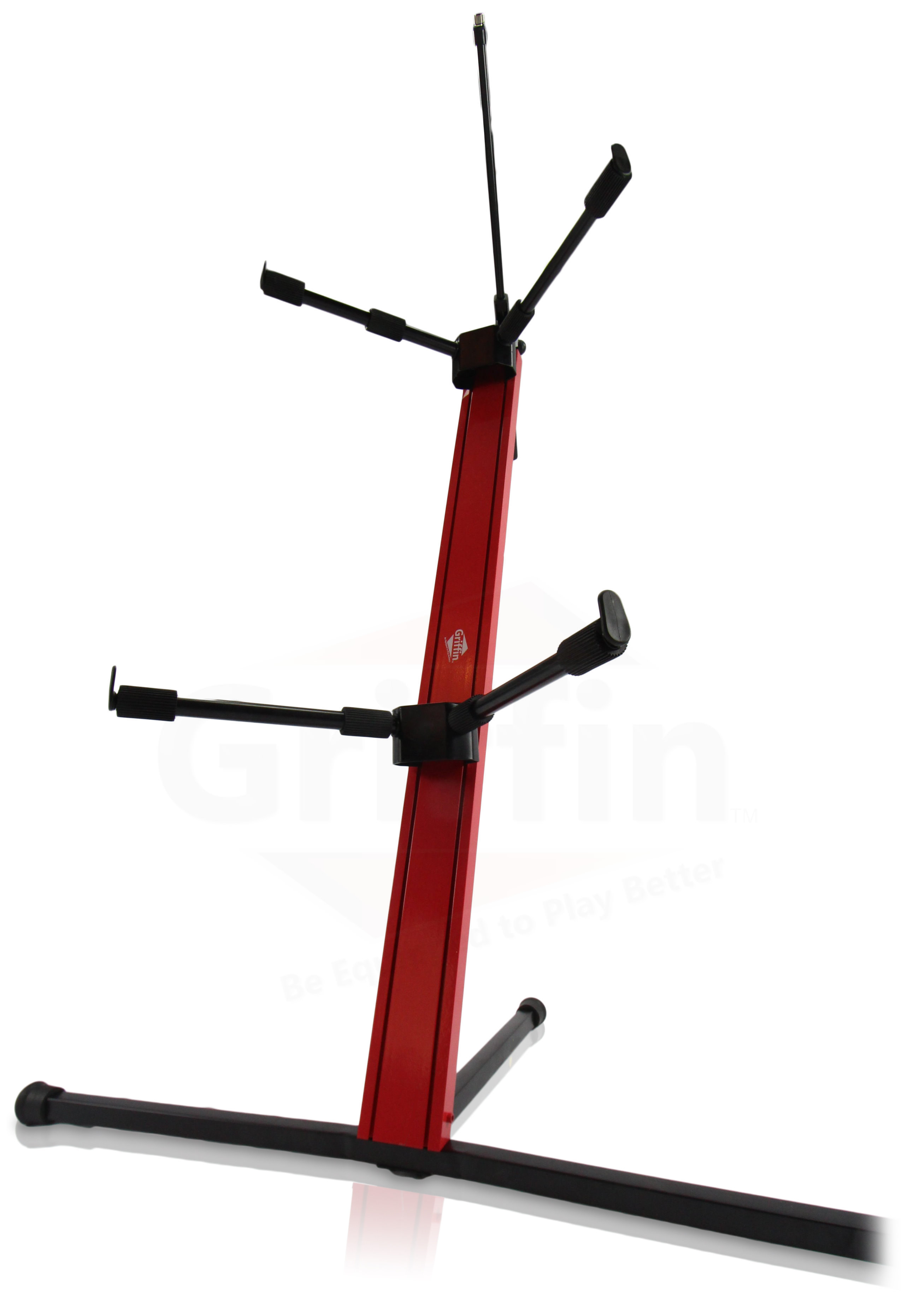 2-Tier Column Keyboard Stand with Mic Boom Arm by Griffin Double Sliding Multi Mounting Platform Red Stage Tower Rack Holder for Digital Piano