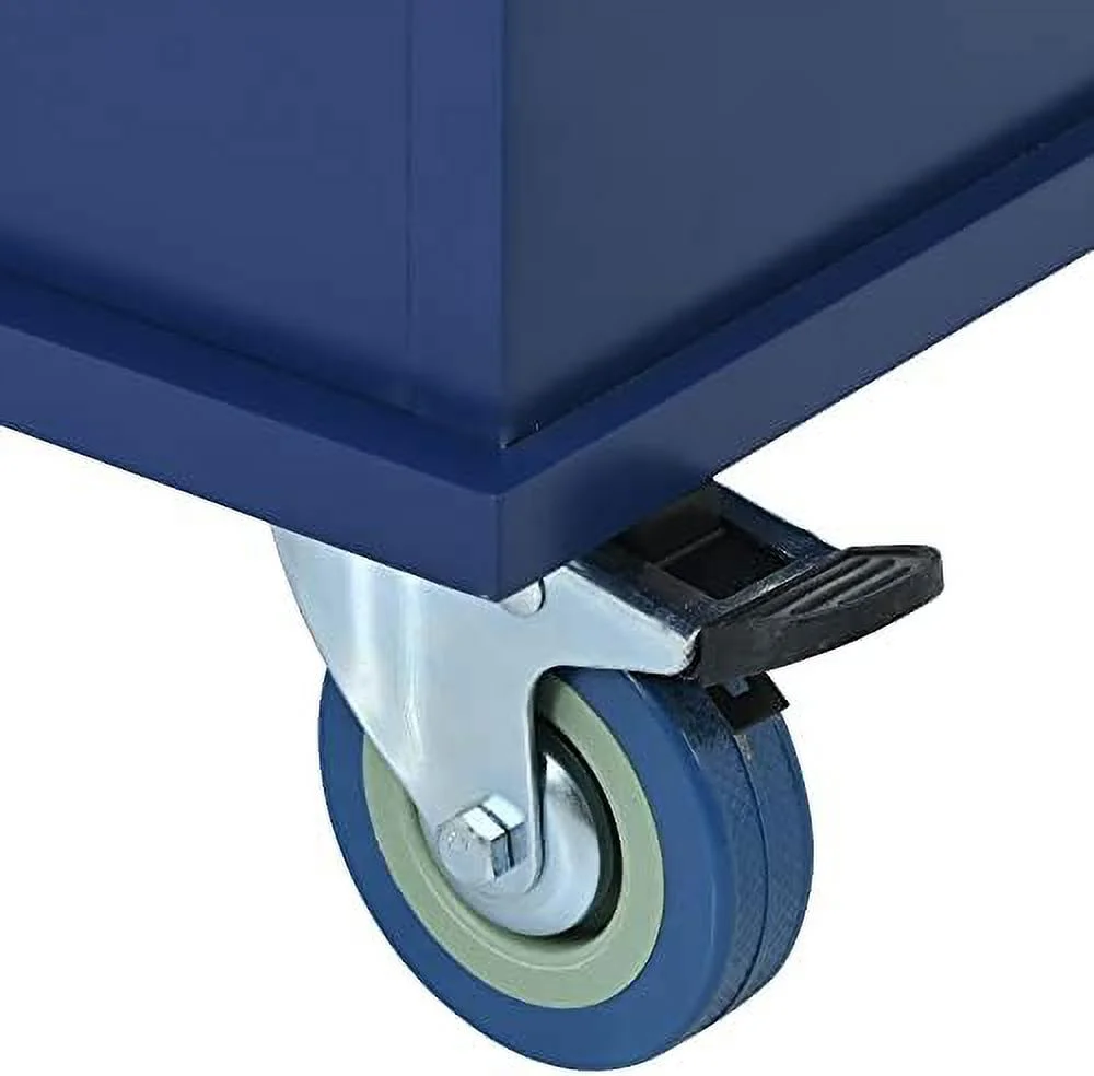 JYHOME Rolling Kitchen Island Cart with Folding Drop Leaf and  Cabinets  Kitchen Cart on Wheels with Spice Rack  Towel Rack and 3 Drawers  Dark Blue