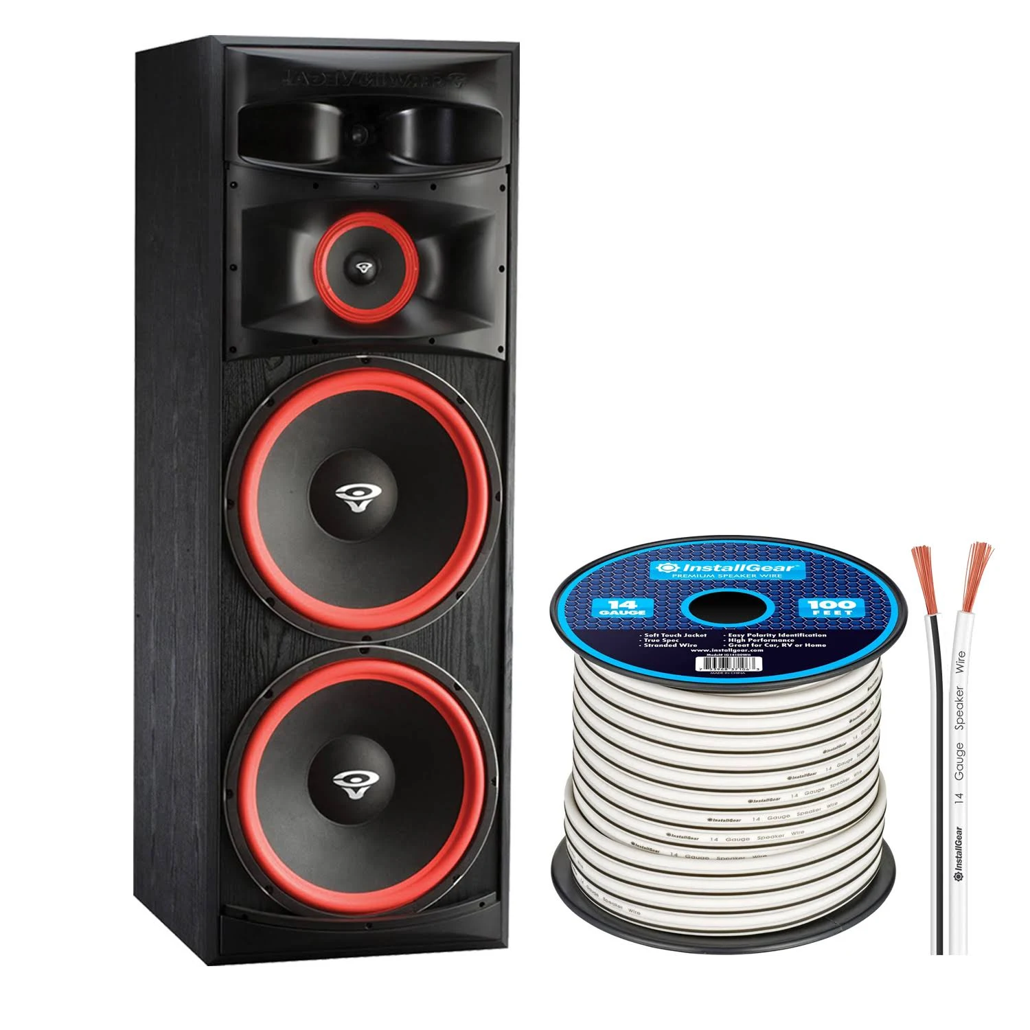 Cerwin-vega XLS-215 3-Way Floorstanding Speaker, Installgear 14 Gauge AWG 100ft Cable Bundle