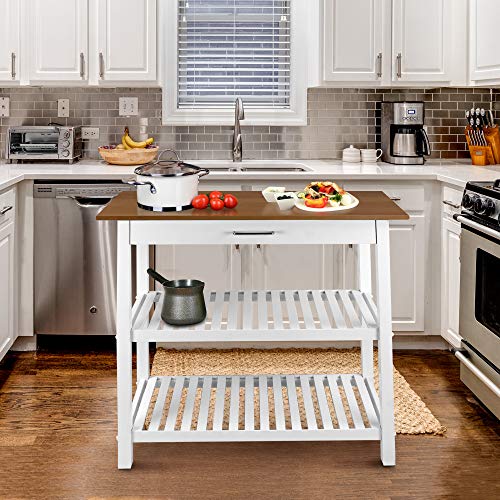 Casual Home Kitchen Island with Solid American Hardwood Top, Natural/White, 40" W (373-91)