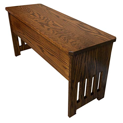 RRD Wooden Storage Bench – Mission Style Entryway Bench w/Flip Top Lid – Solid Rustic Quartersawn Oak Dining Bench w/Slats – Anti-Slam Hinges Wood