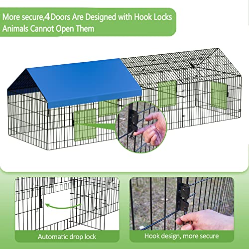 INJOPEXI Metal Chicken Coop 130"×40"×39" Chicken Runs for Yard with Cover Chicken Playpen Enclosure Chicken Pen Kennel Duck Coop Cage for Outdoor