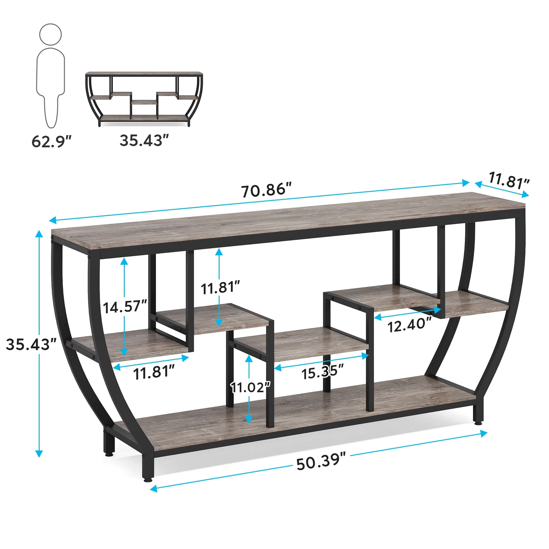 Tribesigns Sofa Console Table, 70.9 Inches Extra Long Console Table with Shelves, Rustic Behind The Couch Table with Storage