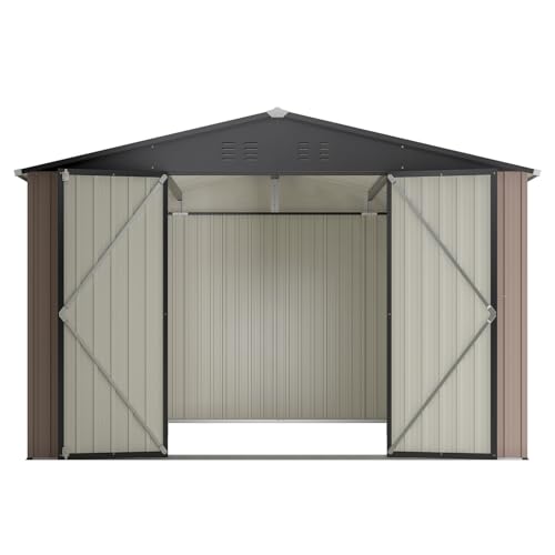 6x4 ft Small Outdoor Metal Storage Shed with Floor Frame & Lockable Door, Heightened Entry Garden Tool Shed for Backyard, Durable Galvanized Steel
