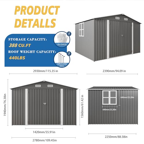 10x12x6.7FT Outdoor Storage Shed, Galvanized Steel Garden Shed with Lockable Door & Window, Waterproof Metal Tool Storage for Garden, Backyard, Patio