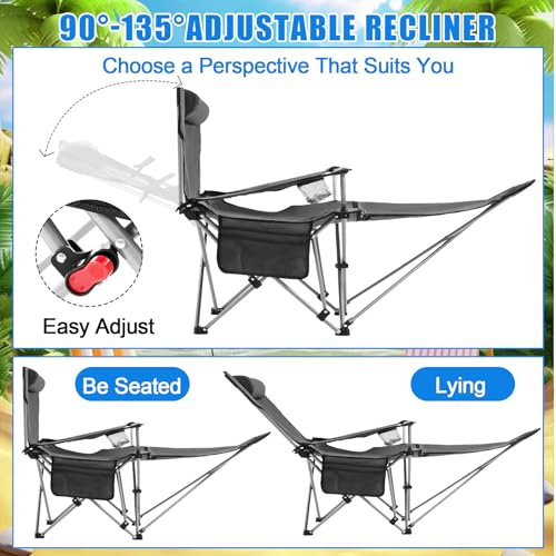 Karenhi 2 Set Beach Camping Chair with Umbrella for Adult Folding Reclining Camping Chair with Foot Rest Adjustable Clamp Canopy Shade for Outdoor