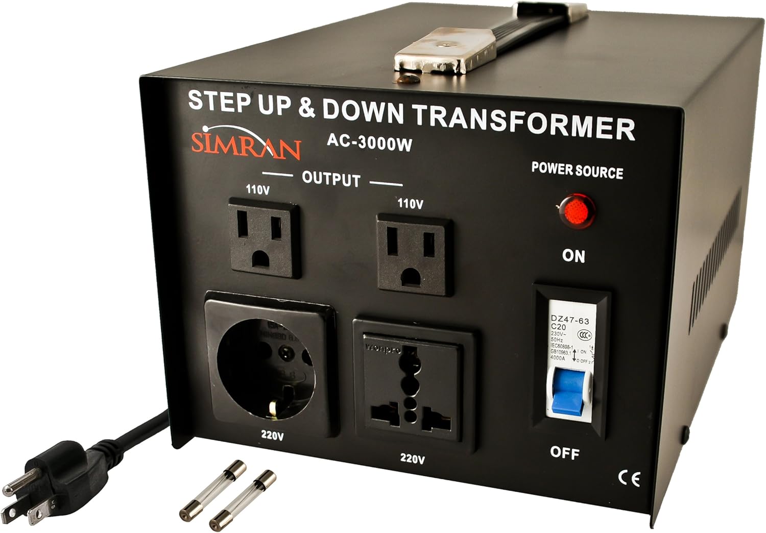 Simran AC-1500 Voltage Power Converter Step up Down Transformer 110 Volt 220 Volt, 1500 Watt, Black