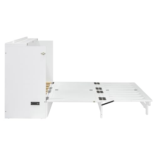 Harper & Bright Designs Full Size Murphy Bed Cabinet Wall Bed, Solid Pine Murphy Bed Chest with USB Ports