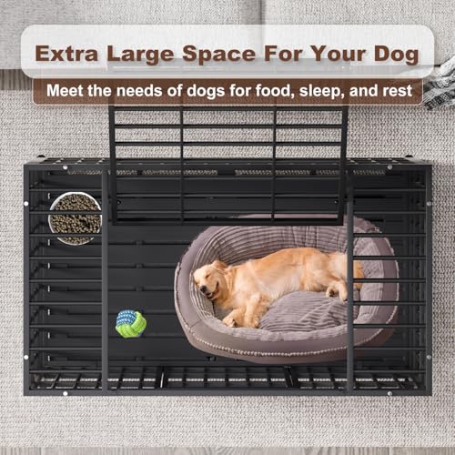 54 Inch Heavy Duty Dog Crate with Wheels，Indestructible Escape-Proof Dog Cage for Large Dogs