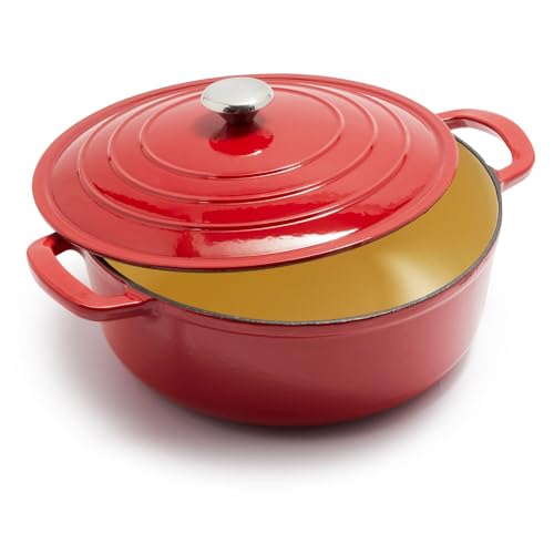 Sur La Table Enameled Cast Iron Round Wide Covered Dutch Oven, 7 qt, White