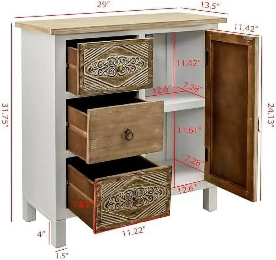 TJUNBOLIFE Accent  Cabinet  -Carved Wood Sideboard with 5 Drawers  Premium MDF Construction  Retro Accent  Cabinet for Entryway  Living Room