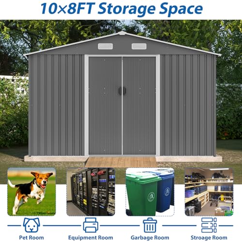 6x4 ft Small Outdoor Metal Storage Shed with Floor Frame & Lockable Door, Heightened Entry Garden Tool Shed for Backyard, Durable Galvanized Steel