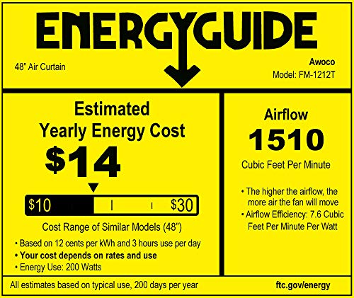 Awoco FM-12 Power Quiet Indoor Air Curtain w/Remote Control and Magnetic Switch