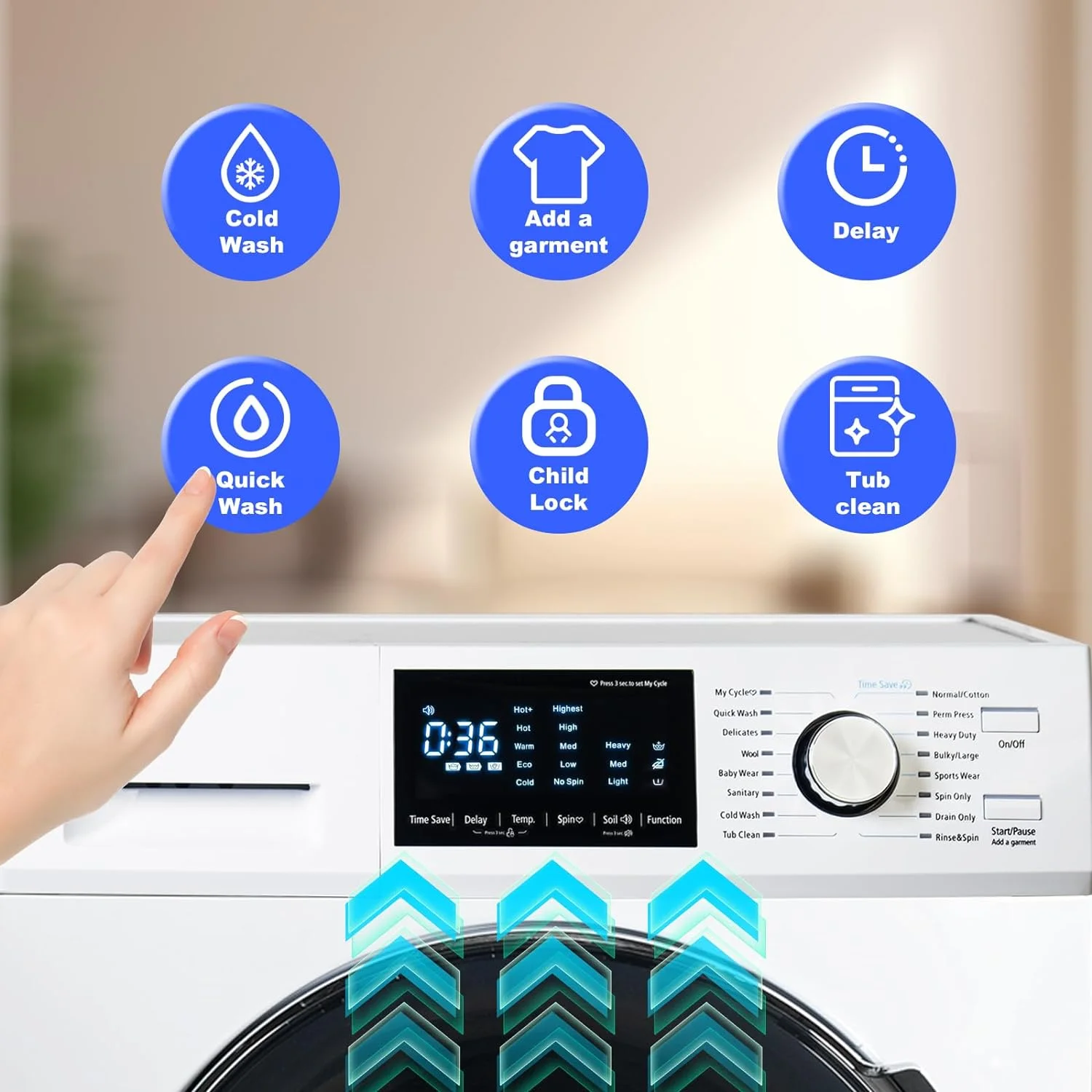 Smad 2.7 Cu ft Compact Front Load Washing Machine with Quiet Inverter Motor, 36 Mins Quick Wash, 12 Washing Programme