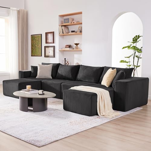 107.4" Cloud Couch Sectional, Modular Sofa with Deep Seat, Plush Corduroy L Shaped Boneless Couch, Convertible Sectional Couches for Living Room